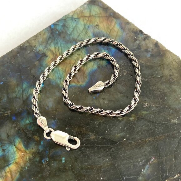 Italian Sterling Silver 925 Italy Dainty 2MM Twisted Rope Chain Bracelet 8” - Picture 4 of 16